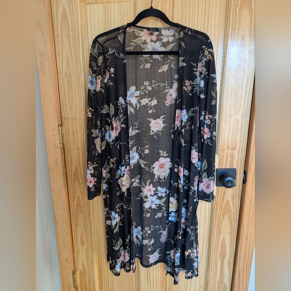 Iris Floral Sheer Kimono - Black and Multicolor - Picture 1 of 4
